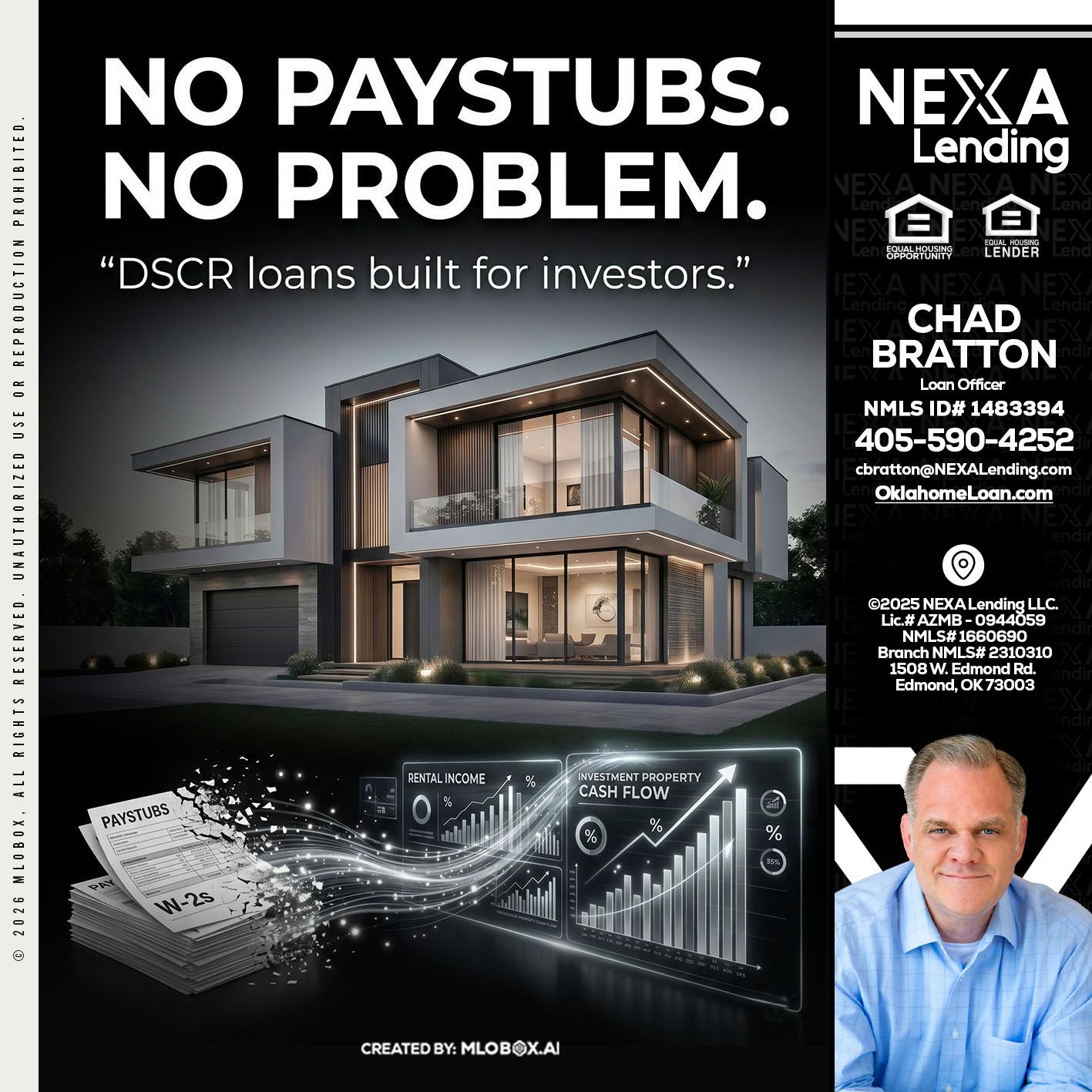 no paystub - Chad Bratton -Senior Loan Officer