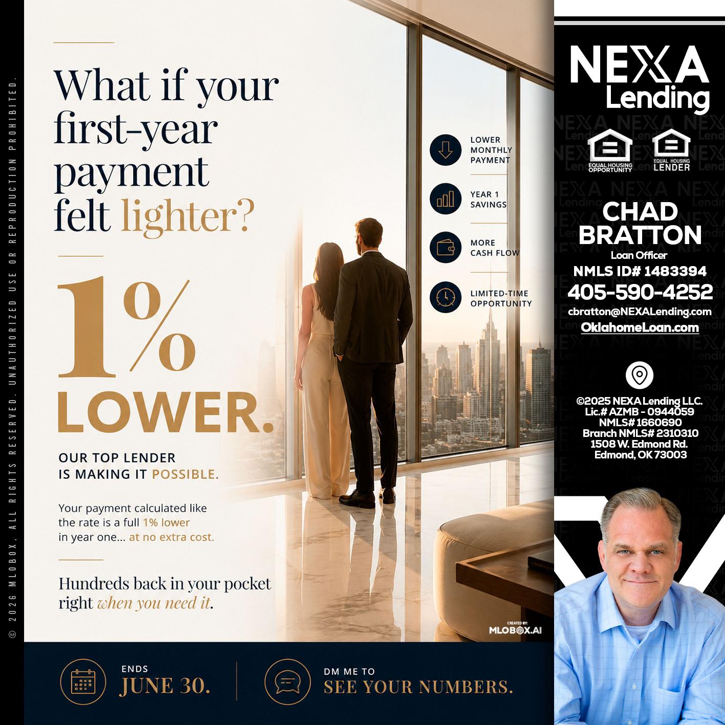 1% lower - Chad Bratton -Senior Loan Officer