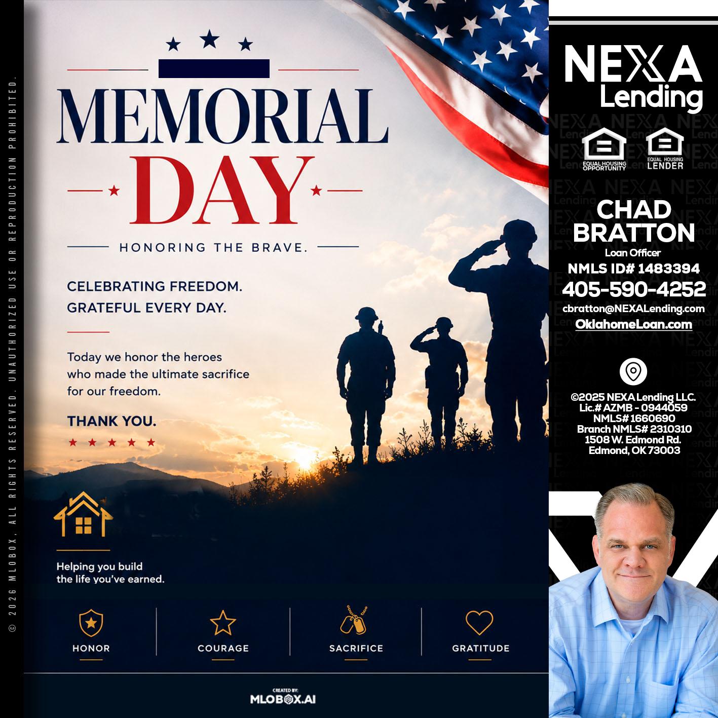 MEMORIAL DAY - Chad Bratton -Senior Loan Officer