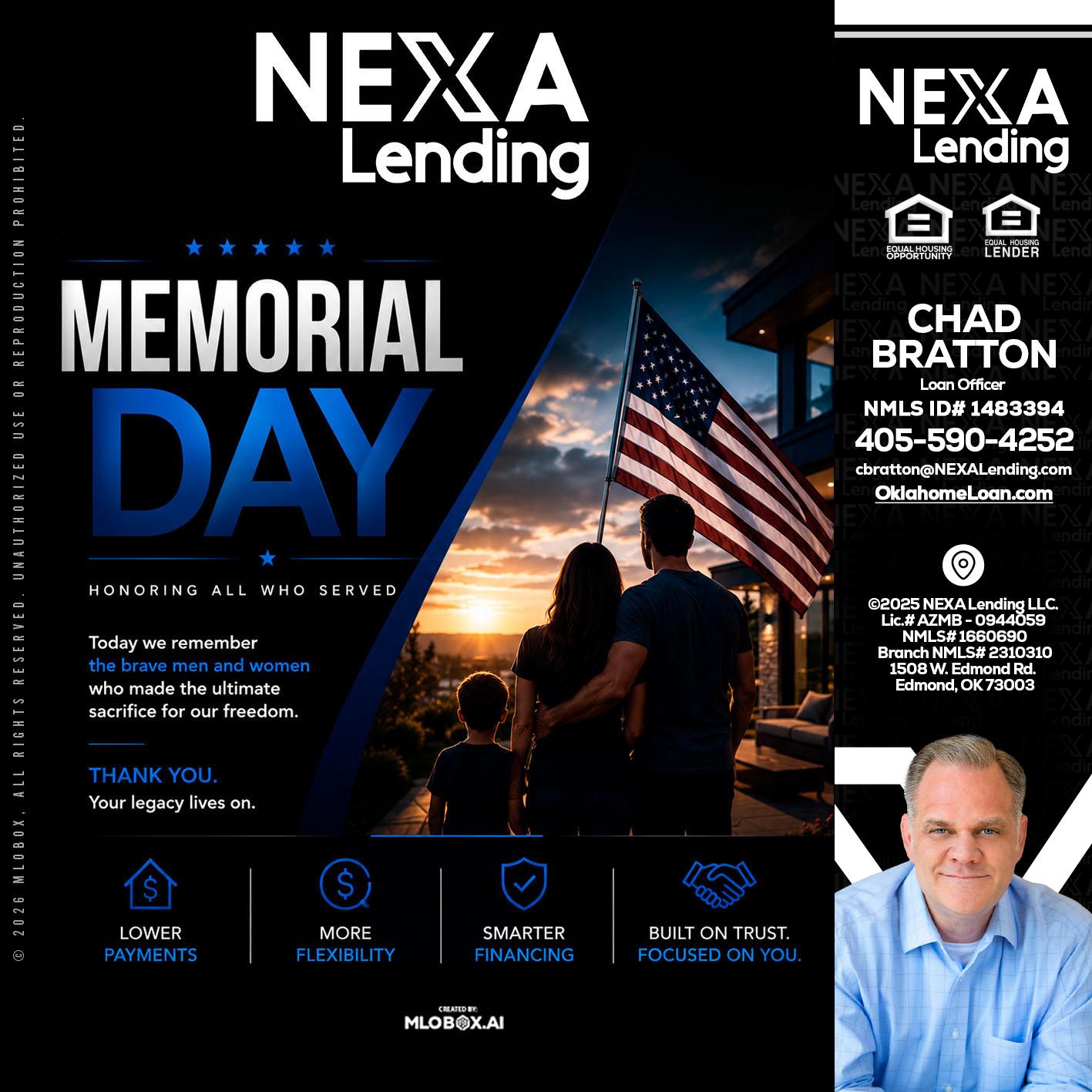MEMORIAL DAY - Chad Bratton -Senior Loan Officer