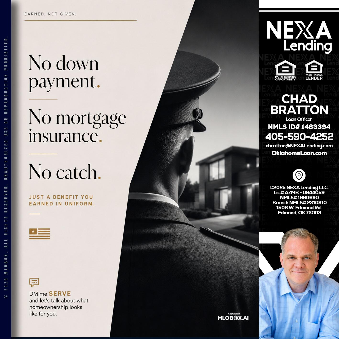 NO DOWN PAYMENT - Chad Bratton -Senior Loan Officer