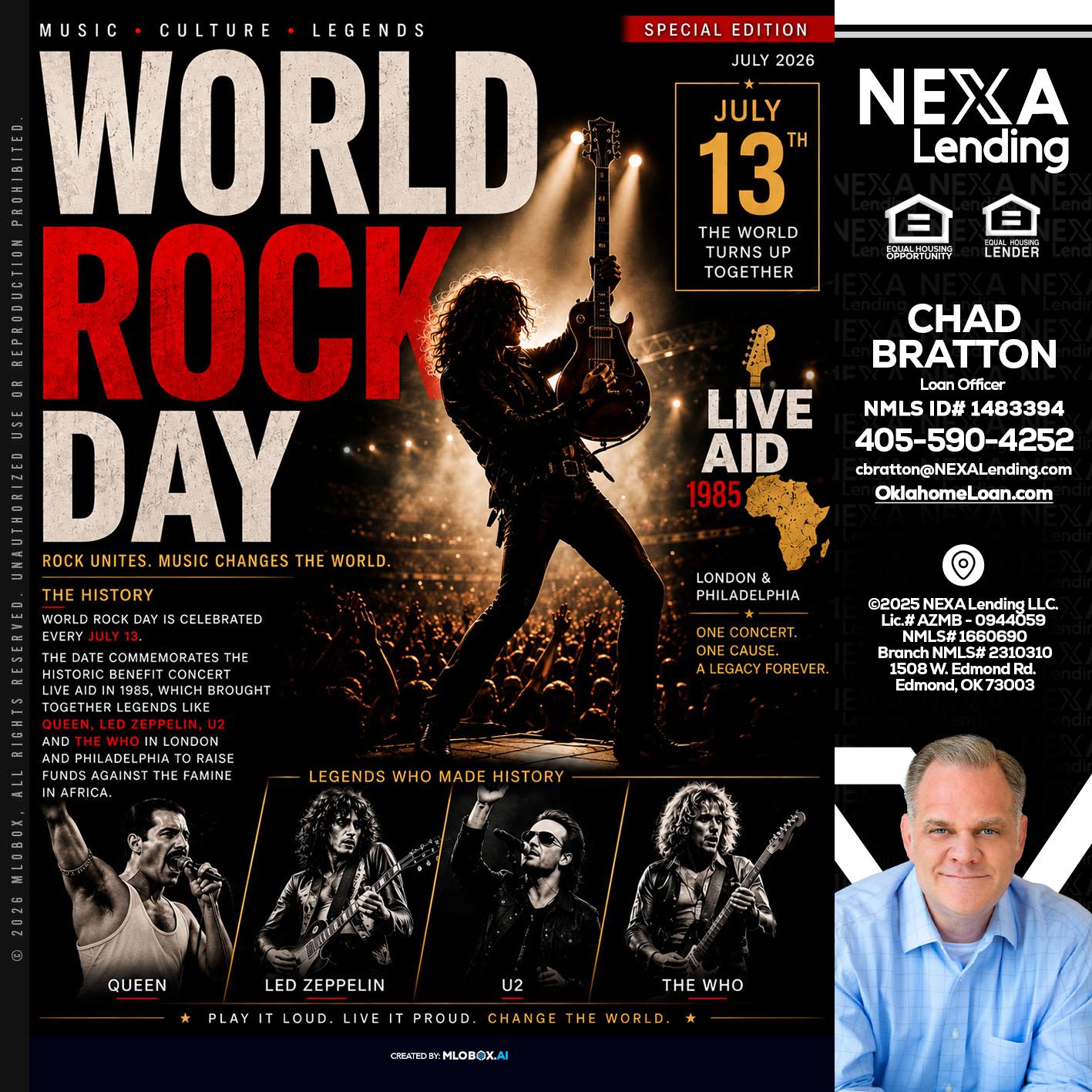 WORLD ROCK MUSIC DAY - Chad Bratton -Senior Loan Officer