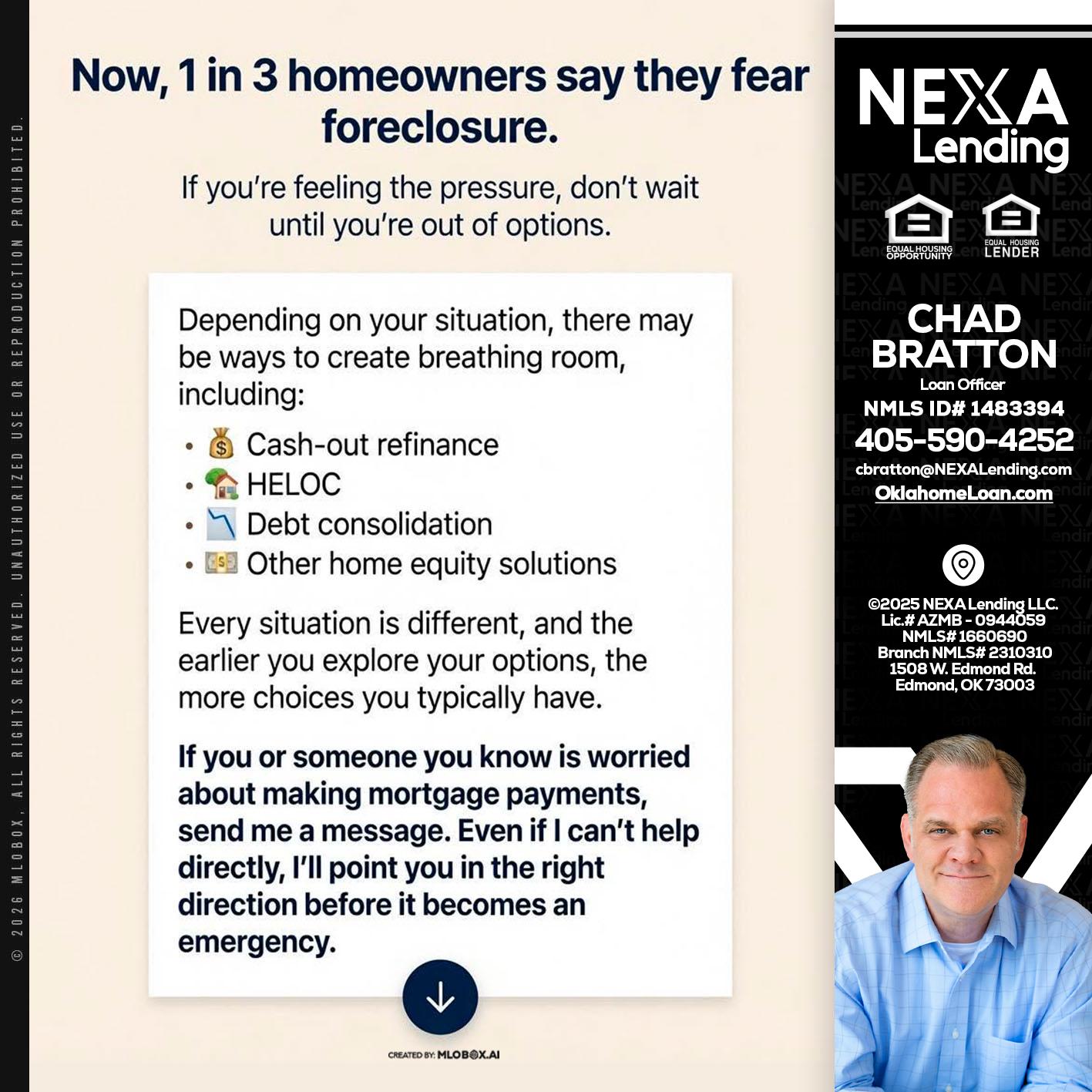 NOW, 1 IN 3 - Chad Bratton -Senior Loan Officer